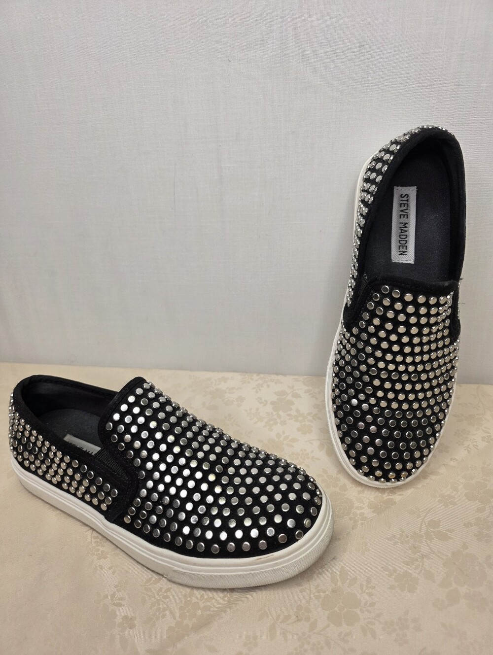 Steve Madden Coulter-S Studded Slip On Sneakers Black Silver 6.5M